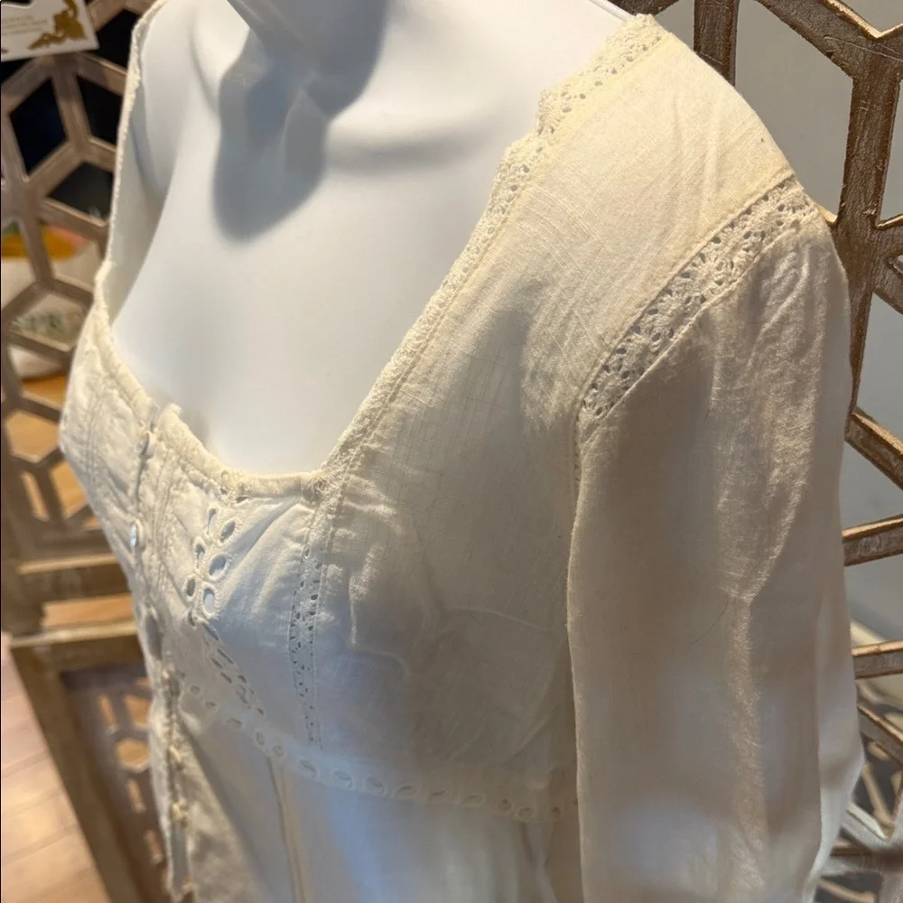 Free People Joi Eyelet Cropped Blouse size Small Off White